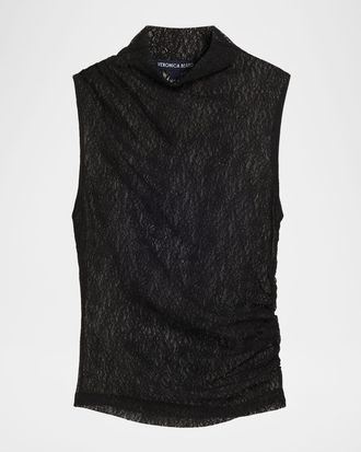 Veronica Beard Mylie Lace Mock-Neck Tank Top
