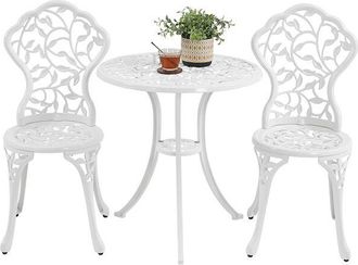 Yaheetech Conjunto De 1 Mesa Y 2 Sillas Exterior De Jard&iacute;n Muebles De Aluminio Para Jard&iacute;n Balc&oacute;n Terraza Juego De Muebles De 3 Piezas Blanco - Yaheetech