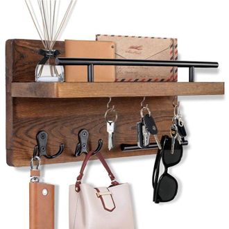 OEM Llavero Decorativo De Pared Con 5 Ganchos, Perchero De Pared Con Ranuras Para Correo, Organizador De Correo De Madera Con Estante, Pasillo, Oficina -c
