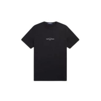 Fred Perry T-Shirts, male, Black, Size: L Graphic Embroidered Cotton T-shirt
