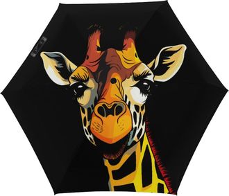 Generic Funny Giraffe Travel Umbrella Small Compact Umbrella Mini Folding Windproof Umbrellas for Man Women