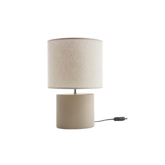 Miliboo L&aacute;mpara De Mesa De Cer&aacute;mica Color Topo Mate Con Pantalla De Lino Natural Tiga
