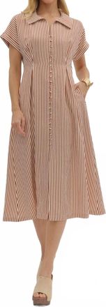 Entro Button Front Stripe Dress In Beige