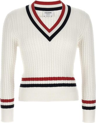 Thom Browne White RWB Intarsia Sweater