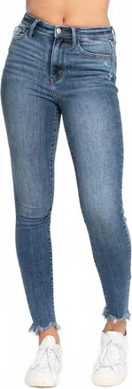 Judy Blue Destroy Sharkbite Hem High Waist Skinny Jeans In Medium Wash