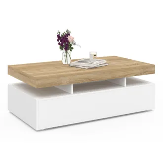 IDMarket Tavolino Rettangolare Elsa Da 100 Cm Con 2 Cassetti In Legno Bianco E Piano Effetto Faggio