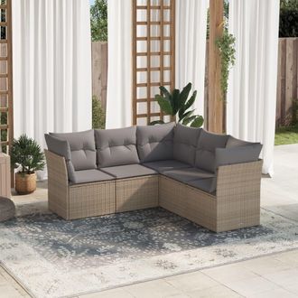 vidaXL Vidaxl - Juego De Sof&aacute;s Jard&iacute;n Con Cojines 5 Pzas Rat&aacute;n Sint&eacute;tico Beige