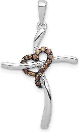 Diamond2Deal 14k White Gold 1/10 carat Champagne Diamond Heart Cross Pendant