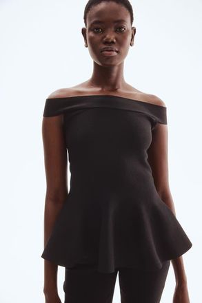 H&M Off-the-shoulder Peplum Top in Black at Nordstrom, Size Xx-Large