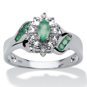 Palm Beach Jewelry 38 TCW Genuine Emerald and Diamond Accent Ring Platinum-plated Sterling Silver