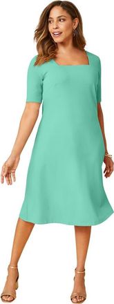 Jessica London Stretch Cotton Square Neck Midi Dress in Pale Seafoam at Nordstrom, Size 32