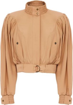 Chlo&eacute; Korte katoenen popeline jas met ruches - Dames - Zomerjassen - Beige - M - Katoen - Jassen