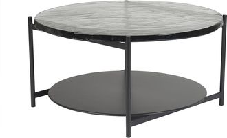 Miliboo Miliboo - Mesa De Centro Redonda Con Doble Tablero De Cristal Reciclado Y Metal Negro 85 Cm Welle