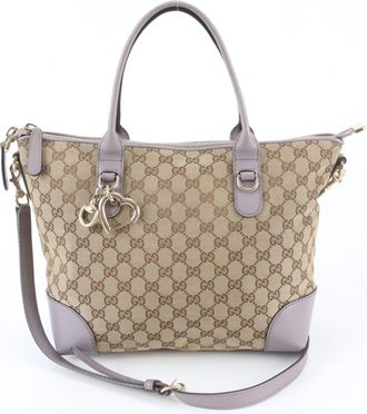 Gucci Beige Purple Leather Canvas Handbag Shoulder Bag Tote Bag (Pre-Owned)