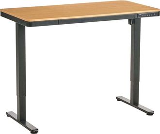 Beliani Adjustable Desk Light Brown Top Black Steel Frame and Legs 120 x 60 Stand and Sit Home Office Stand and Sit Scandinavian Design PENLY