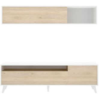 Dmora Parete attrezzata Tambo, Composizione soggiorno, Mobile salotto multiuso, Armadio porta tv, 180x41 h180 cm, Bianco e Rovere - Dmora