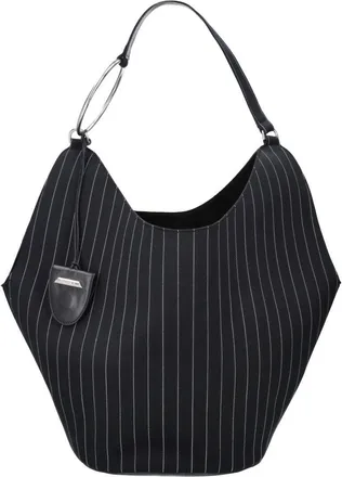 Dondup Black Gessato Wool Pinstripe Shoulder Bag