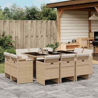 vidaXL Set Comedor De Jard&iacute;n 11 Pzas Con Cojines Rat&aacute;n Sint&eacute;tico Beige Vidaxl