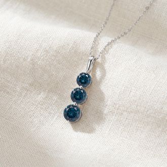 Pompeii3 1 1/2ct Three Stone Blue Diamond Pendant 14K White Gold Lab Grown Necklace
