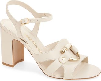 Ferragamo Lumya Gancio Ankle Strap Block Heel Sandal in White at Nordstrom, Size 10.5