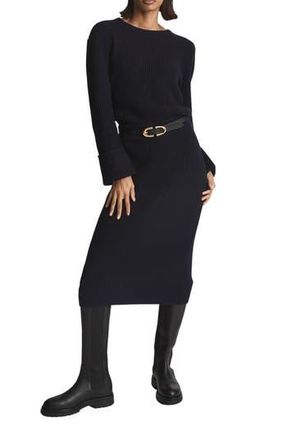 Reiss Jodie Long Sleeve Wool & Cashmere Blend Sweater Dress in Navy at Nordstrom Rack, Size Small