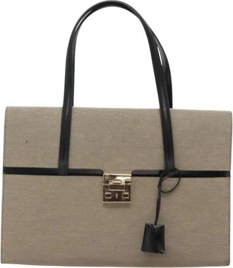 Gucci Pre-owned Handbags, female, Beige, Size: ONE SIZE Pre-owned Vintage Canvas Tote Bag with Leather Trim