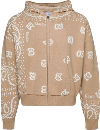 Rhude Bandana knit zip-front hoodie - men - Recycled Cotton/Cashmere - L - Neutrals