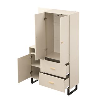 STILVORA Mueble De Entrada Con 1 Puerta, 2 Cajones Y Barra Extensible, Paneles Tapizados, En Mdf, 110&times;38&times;186 Cm, Beige Y Gris