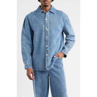 Krost Oversize Cotton Denim Button-Up Shirt in Medium Wash 1 at Nordstrom, Size X-Large