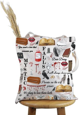 Generic PYOUL Vampire TV Show Inspired Gift Damon and Stefan Tote Bag Mystic Falls Handbag The Vampire Merch (Damon and Stefan Tote)