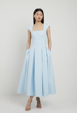 Karen Millen Petite Clean Tailored Square Neck Full Skirted Midi Dress