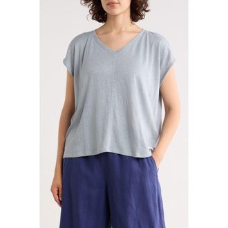 Eileen Fisher V-Neck Organic Linen T-Shirt in Fog at Nordstrom Rack, Size X-Small