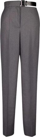 Stella McCartney Broek met ceintuur van flanel met rechte pijpen - Dames - Straight fit broeken - Grijs - M - Wol - Broeken