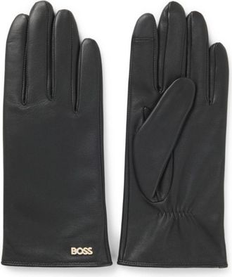 BOSS Touchscreen-friendly leather gloves with logo rivet
