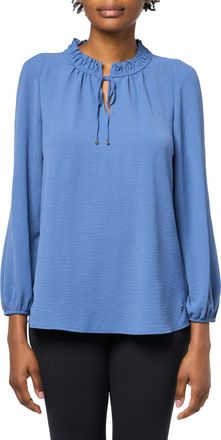 Tommy Hilfiger Womens with Tie Long Sleeve Blouse Sportswear Top, Harbor Blue, S