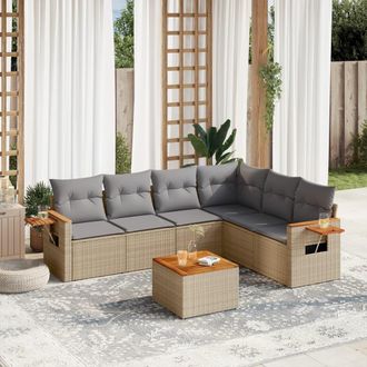 vidaXL Vidaxl - Set Sof&aacute;s De Jard&iacute;n 7 Piezas Y Cojines Rat&aacute;n Sint&eacute;tico Beige