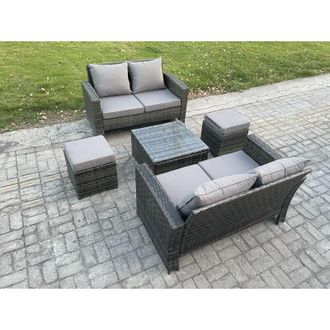 Fimous Fimous Rattan Garden Furniture Set 5 piece Patio Rattan Furniture Sofa Weaving Wicker includes 2 Double Seat Sofa, Coffee Table and 2 Big Footstool