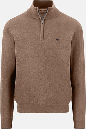 Fynch-Hatton Mens Fine Knit Cotton 1/4 Zip Sweater Affogato - Cream - Size: 42