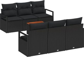 vidaXL Garden Sofa Set with Cushion 7 pcs Black Poly rattan Vidaxl
