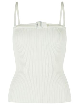 Courr&egrave;ges tanktop met gesp in witte viscosemix