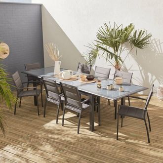 Sweeek 8-seater Extendable Aluminium Garden Table Set With Chairs in Grey