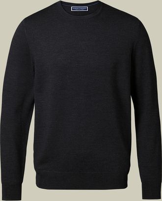 CHARLES TYRWHITT Merino Crew Neck Jumper - Charcoal Grey Size Small by Charles Tyrwhitt