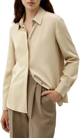 LilySilk Graceful Button Up Silk Blouse in Dune at Nordstrom, Size X-Large