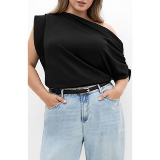 City Chic Imani Asymmetric Knit Top in Black at Nordstrom, Size Xxxs