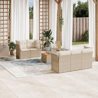 vidaXL Juego De Sof&aacute;s Jard&iacute;n Con Cojines 6 Pzas Rat&aacute;n Sint&eacute;tico Beige Vidaxl
