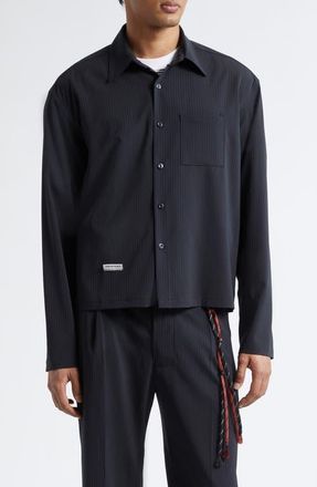 Song for the Mute Casual Pinstripe Gabardine Crop Button-Up Shirt in Navy at Nordstrom, Size 38 Us