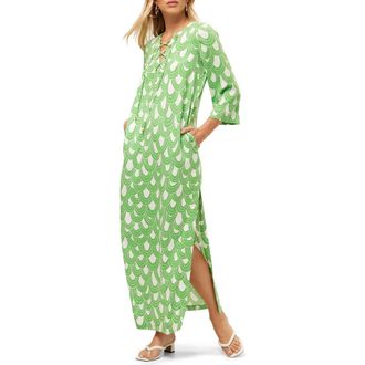 Trina Turk Catamaran Printed Lace Up Dress in Grass Court Green/whitewash at Nordstrom, Size X-Small