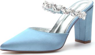 Generic Wedding Shoes Womens Heels Sandals Pointed Toe Fashion Bridal Heeled Slip-On Chunky Heel Sandal Party Wedding Pumps9cm,Light Purple,10 UK