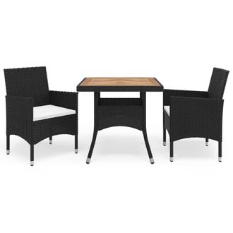 vidaXL Set Mobili Da Pranzo Per Giardino 3 Pz Nero Polyrattan E Acacia - Vidaxl
