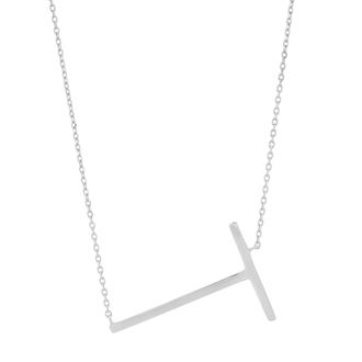 MAX + STONE Sterling Silver Large Sideways Block Letter Initial with Extendable Cable Chain, 16 to 18 inches